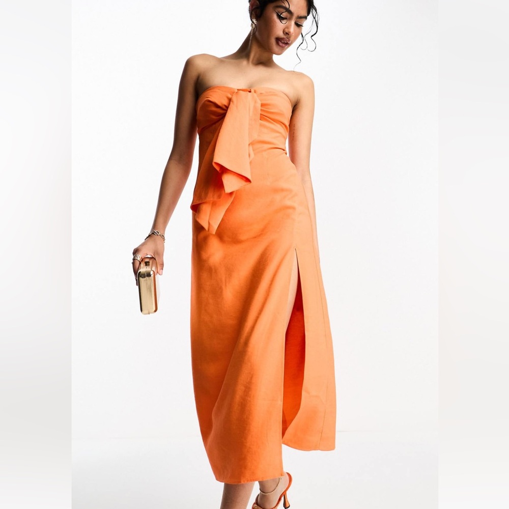 ASOS DESIGN washed folded bandeau midi dress in orange